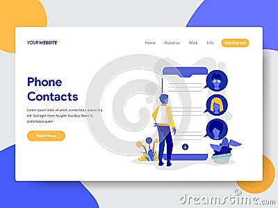 Landing page template of Phone Contacts Illustration Concept. Modern flat design concept of web page design for website and mobile Cartoon Illustration