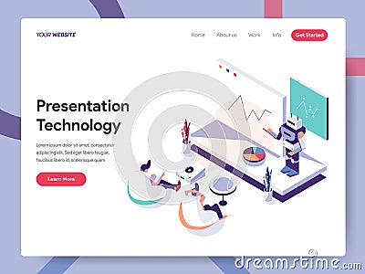 Landing page template of Presentation Technology Illustration Concept. Isometric design concept of web page design for website and Cartoon Illustration