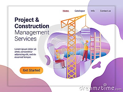 Landing page template of Project and Construction Managment Service. The Flat design concept of web page design for a Vector Illustration