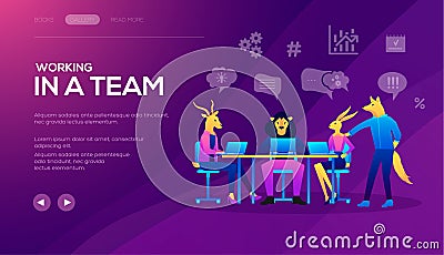 Landing page template of Seo Analytics team. Project management and financial report strategy Vector Illustration