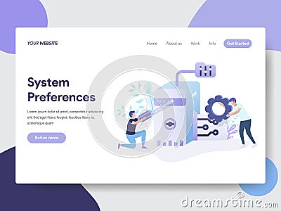 Landing page template of System Preferences Setting Illustration Concept. Modern flat design concept of web page design for Vector Illustration