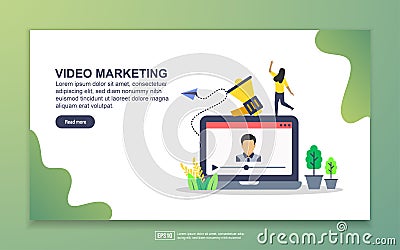 Landing page template of video marketing. Modern flat design concept of web page design for website and mobile website. Easy to Vector Illustration