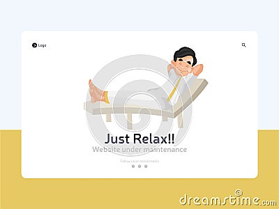 Landing page design of just relax website under maintenance Vector Illustration