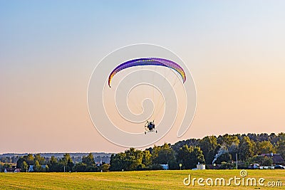 Landing of the paraglider. Stock Photo