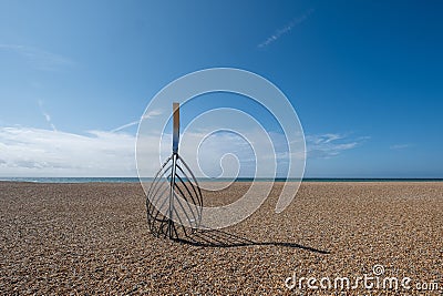 Landing sculpture on Hastings beach which commemorates the Norman invasion of 1066 Editorial Stock Photo