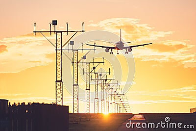 Landing at the sunset Stock Photo