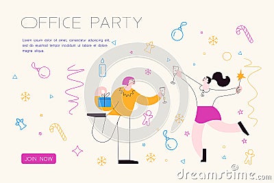 Landing webpage template of Christmas office party Vector Illustration