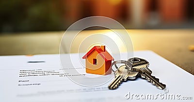 Landlord and Tenant Seal an Assured Shorthold Agreement with Exchange of House Keys Stock Photo