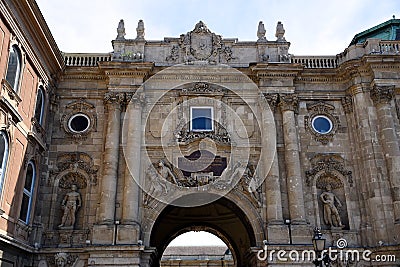 Landmark Arched gateway entrance of the Lions Court in the Buda Castle in Budapest Stock Photo