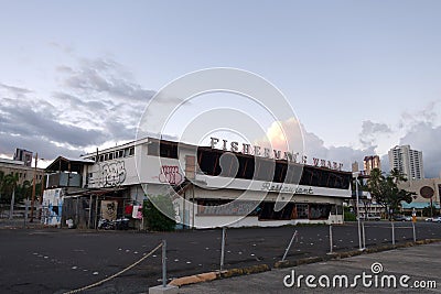 Landmark and Closed Fisherman's Wharf Restaurant with Graffiti Editorial Stock Photo