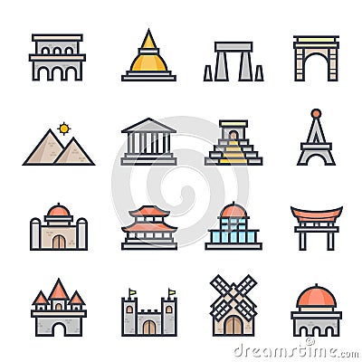 Landmark Icon Bold Stroke with Color Vector Illustration