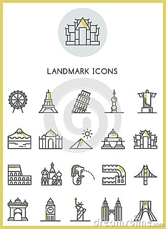 Landmark icons set Vector Illustration