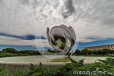 Motorized sculpture Floralis Generica Common Flower in the United Nations Park, Buenos Aires Editorial Stock Photo