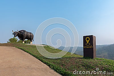 landmark and statue of a wild Bison at the Khao Pang Ma national park in Thailand Editorial Stock Photo