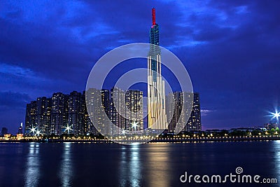 Landmark 81 Tower, The Highest Skyscraper in Saigon in The Evening Stock Photo