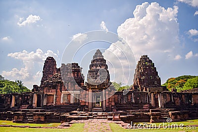 Landmark of Thailand - The old stone castle in Phimai Historical Park at Nakhon ratchasima Thailand, Famous tourist attractions. Stock Photo