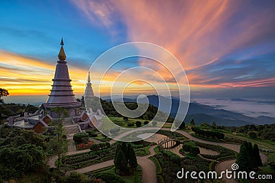 Landmark twin pagoda in doi Inthanon national park Stock Photo