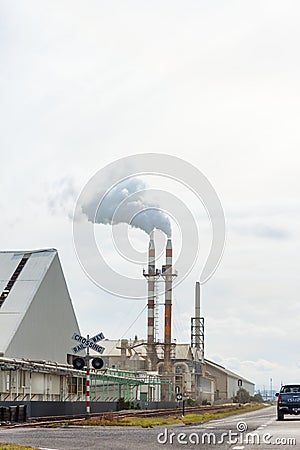 Landmark twin smoke stacks of the Ravensdown Napier Works site Editorial Stock Photo