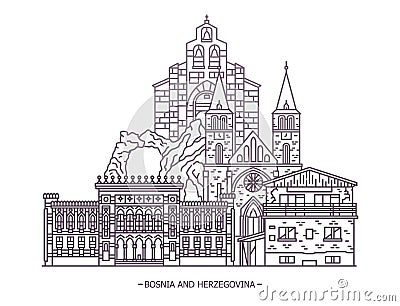 Landmarks of Bosnia and Herzegovina Vector Illustration