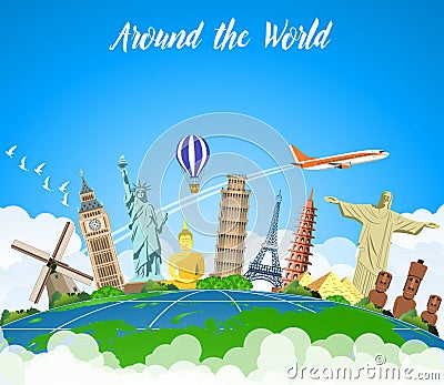 Landmarks on the globe. Vector Illustration