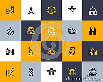 Landmarks icons. Flat style Vector Illustration