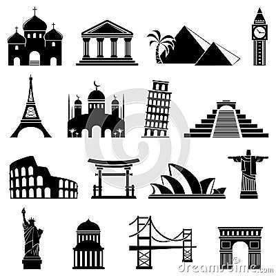 Landmarks Icons Set Vector Illustration