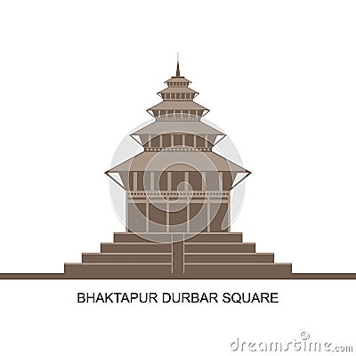 Landmarks of Nepal. Temples of Durbar Square in Bhaktapur, Kathmandu valey, Nepal. It is UNESCO world heritage site. Historical Vector Illustration