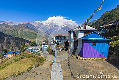 Landruk village seen on the way to Annapurna base camp Editorial Stock Photo