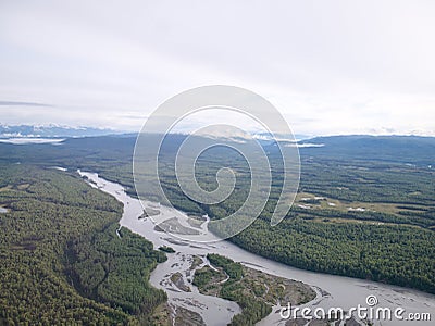 Landscape shot of Susitna River from above, near Talkeetna, Alaska Stock Photo