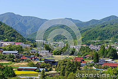 Landscape of Achi village in Southern Nagano, Japan Stock Photo