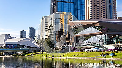 A landscape of the Adelaide cityscape across the River Torrens in Adelaide South Australia on July 23rd 2023 Editorial Stock Photo