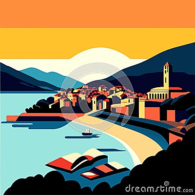 Landscape of the Adriatic Sea in Croatia. Vector illustration Generative AI Vector Illustration