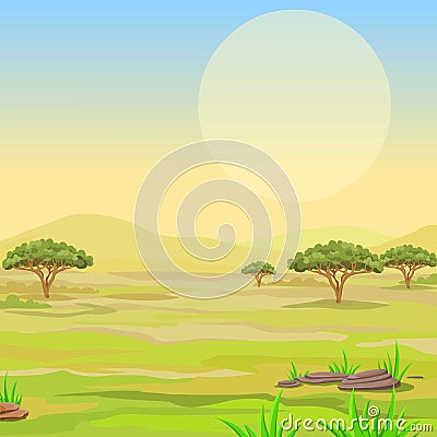 Landscape of the African savanna. Vector Illustration