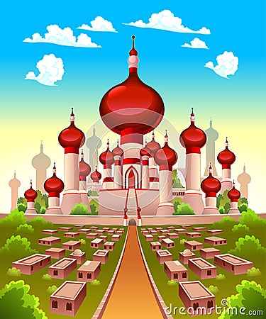 Landscape with Arabian castle Vector Illustration