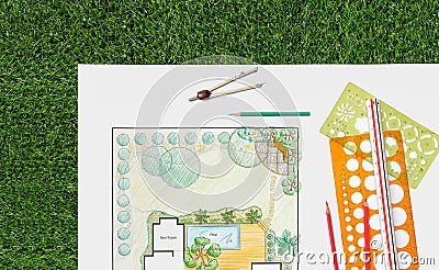 Landscape architect design backyard plan Stock Photo