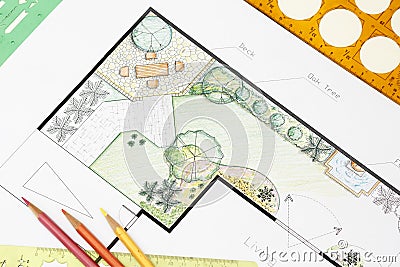 Landscape architect design garden plan Stock Photo
