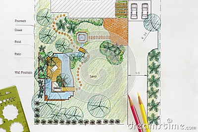 Landscape Architect design water garden plans Stock Photo