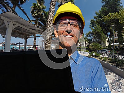 Landscape Architecture Engineer With Laptop Computer Stock Photo