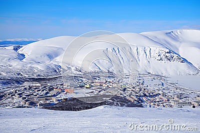 Landscape of Arctic mountains. Russia. Arctic. Khibiny. Background of the polar North Stock Photo