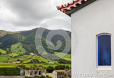 Landscape around Lomba do Pomar village, Sao Miguel island, Azores Stock Photo