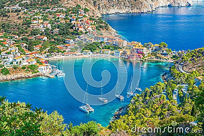 Landscape with Assos village on Kefalonia, Greece Editorial Stock Photo