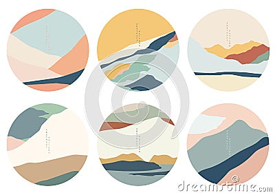 Landscape background with Abstract art template. Geometric pattern with Mountain forest icon design in vintage style Vector Illustration