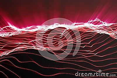 Landscape background. Cyberspace landscape grid. 3d technology. Abstract red landscape on black background with light Stock Photo