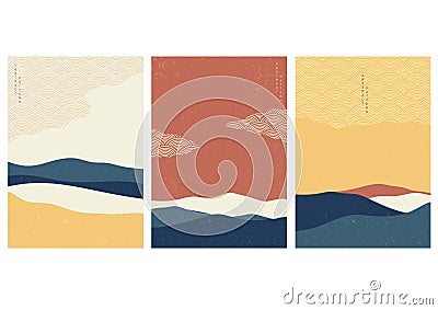 Landscape background with Japanese wave pattern vector. Abstract template with geometric pattern. Mountain layout design in Asian Vector Illustration