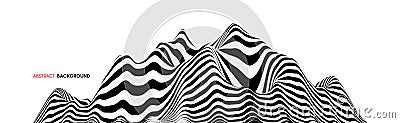 Landscape background. Terrain. Black and white background. Pattern with optical illusion. 3D Vector illustration Vector Illustration