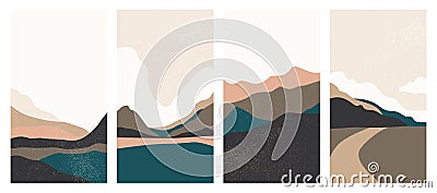 Landscape background with texture, vector. Geometric template in Japanese style. Abstract landscape with mountains. A Vector Illustration