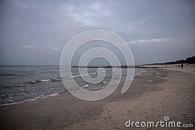 Landscape by the baltic sea on a calm gray cold day in Poland Editorial Stock Photo