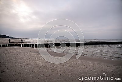 Landscape by the baltic sea on a calm gray cold day in Poland Editorial Stock Photo