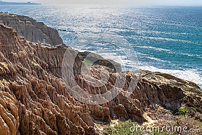 Landscape and beach view from Torrey Pines State Reserve and Beach in San Diego, California Stock Photo