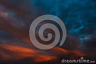 Landscape of beautiful cloudy sky at sunset. Colourful natural background. Stock Photo